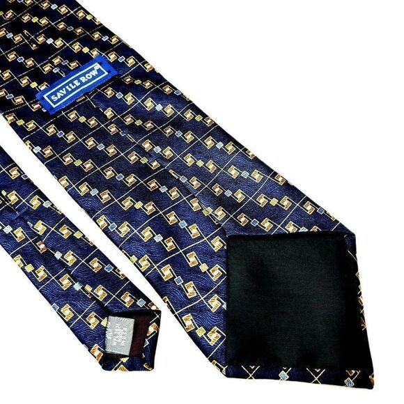 Savile Row Silk Tie Print Blue Geometric - Picture 5 of 6